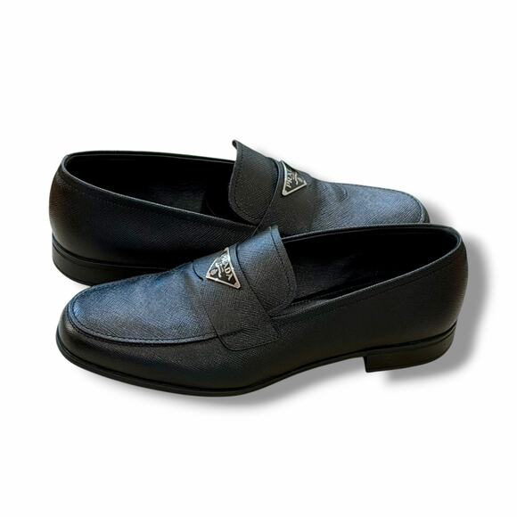 Prada Black Saffiano Leather Loafers Logo Unisex Men Size 6 - Women Size 9.5 main image 3
